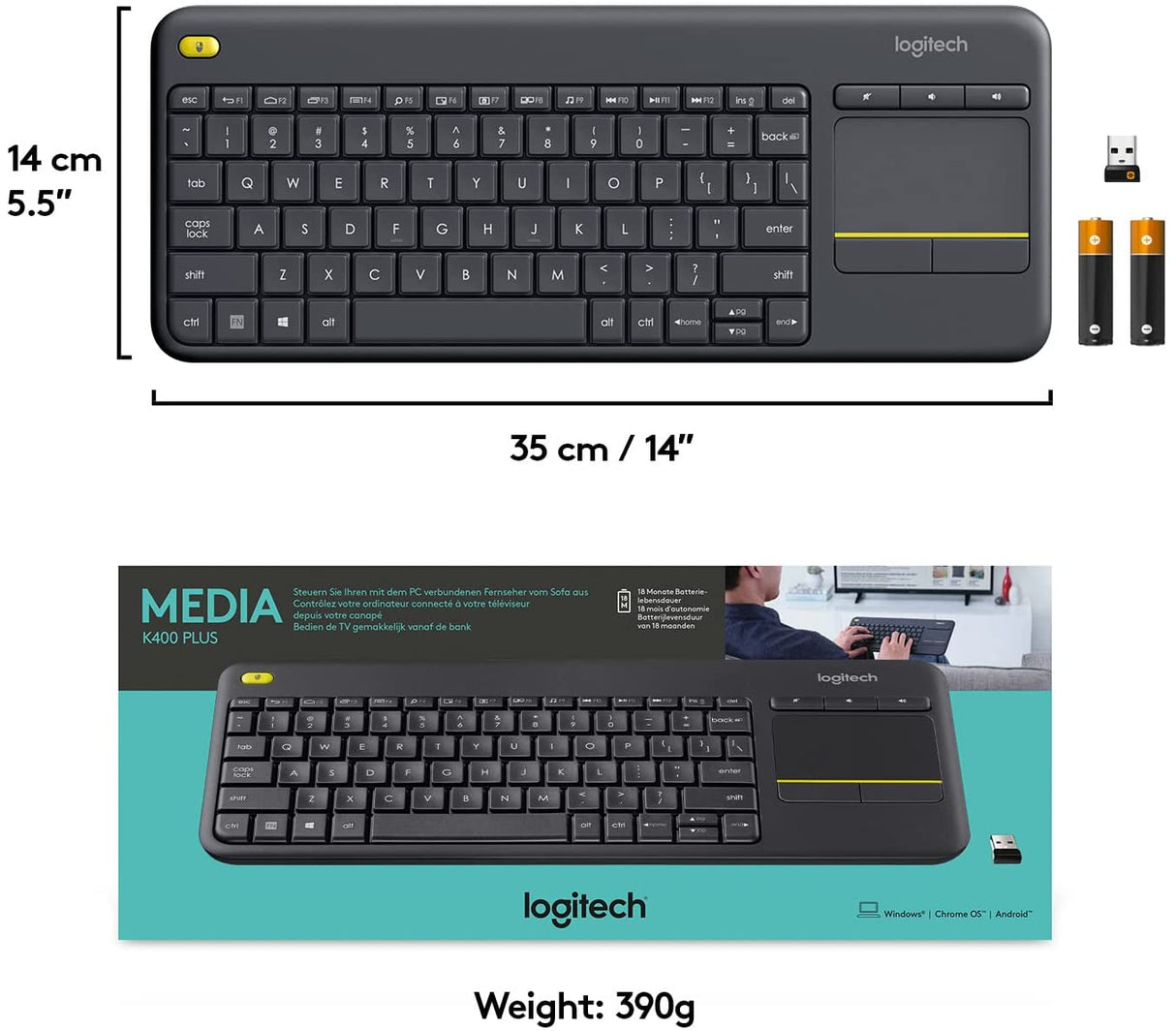 Logitech K400 Plus Wireless Touch Keyboard