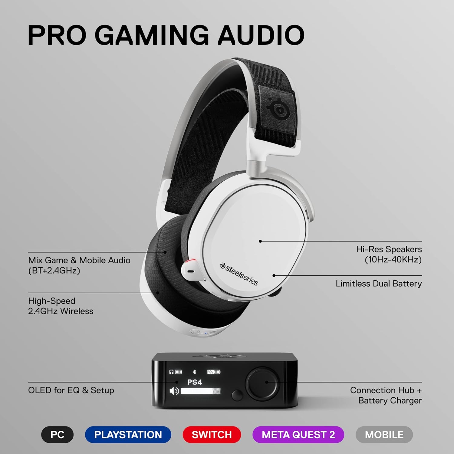 SteelSeries Arctis Pro Wireless Gaming Headset - White