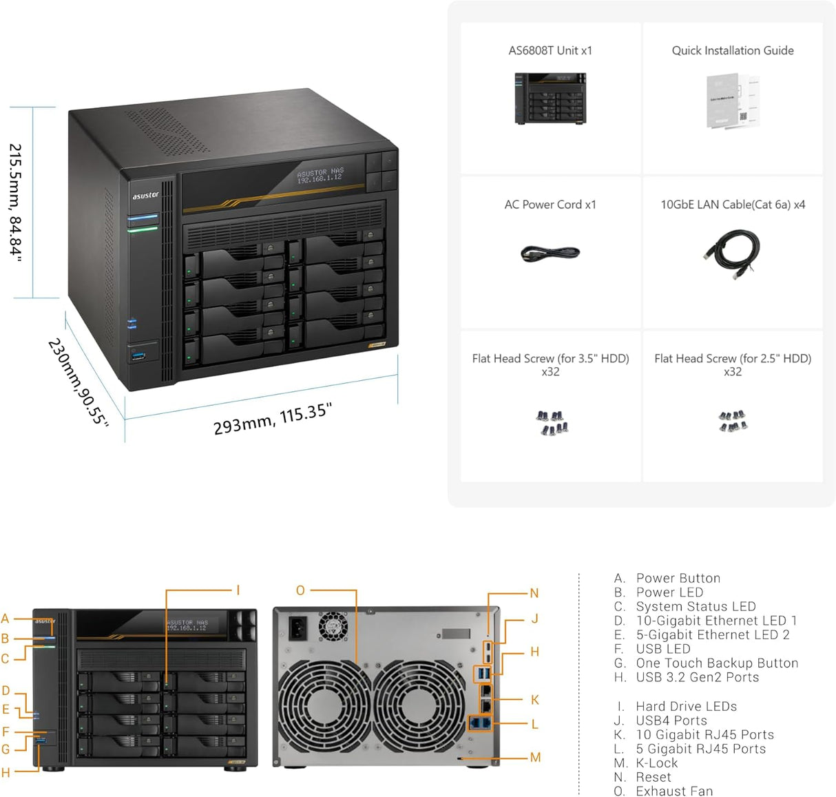 Asustor Lockerstor 8 Gen3 (AS6808T) 8 Bay Diskless Network Attached Storage (NAS)