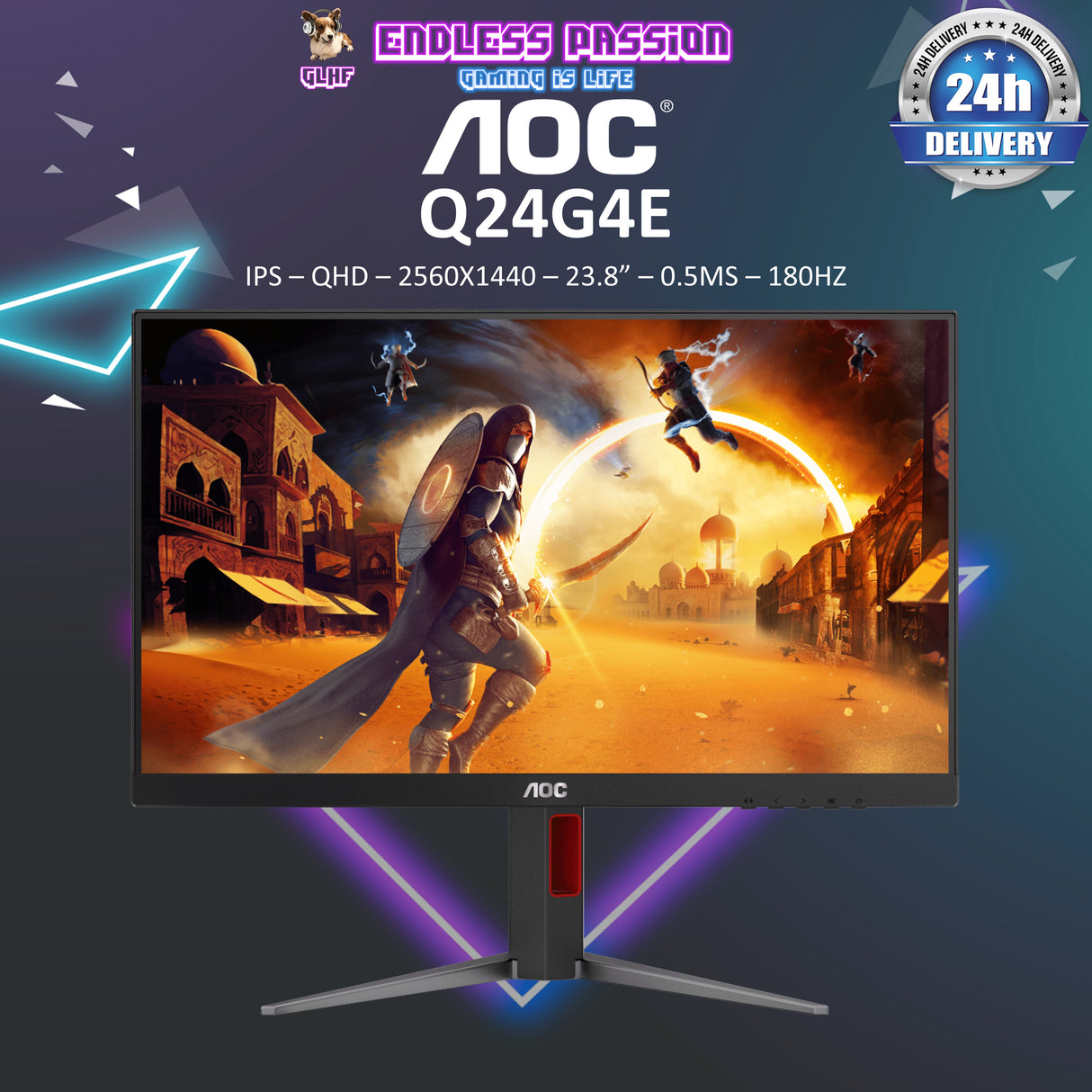 AOC Monitor Q24G4E 23.8" Fast IPS Gaming Monitor