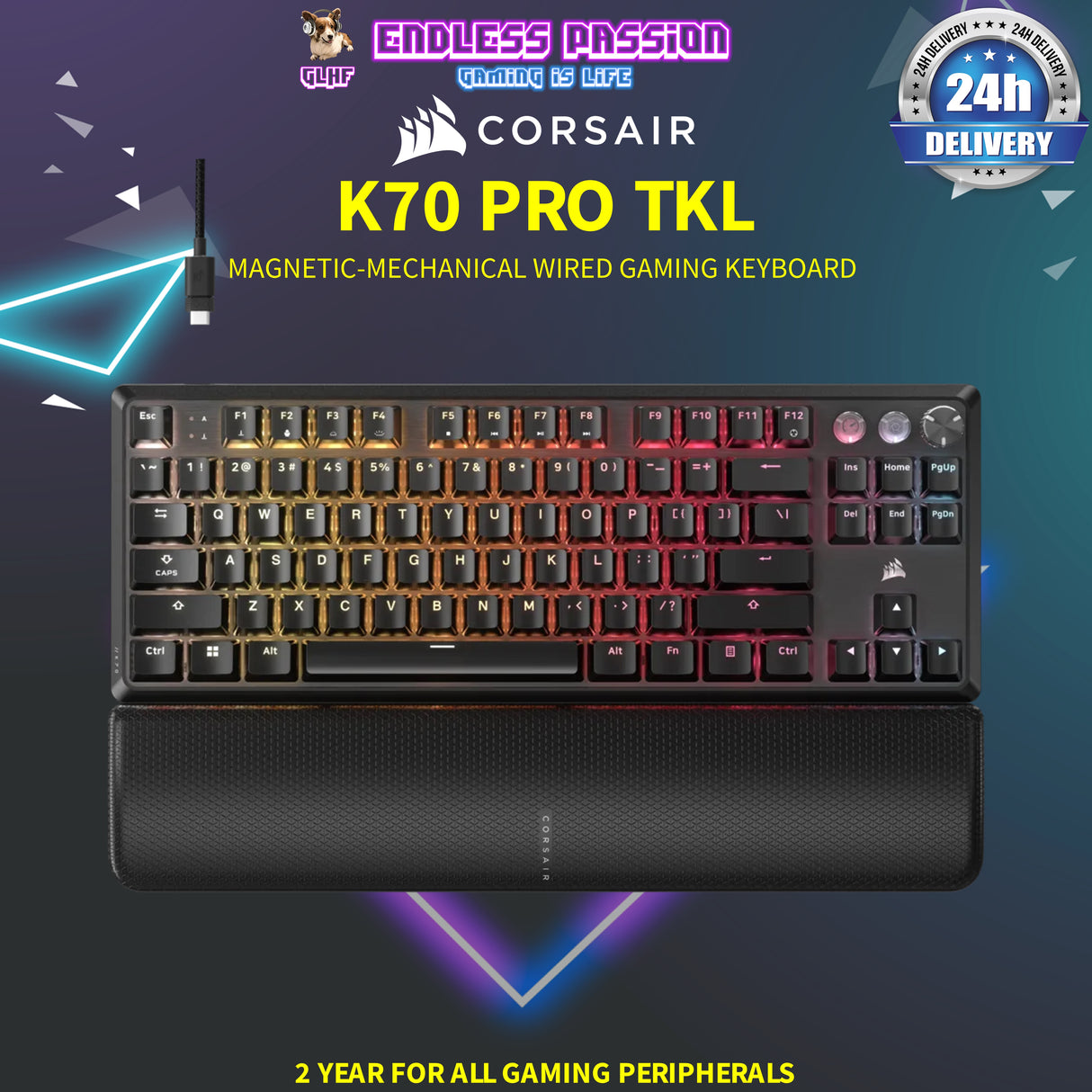 Corsair K70 PRO TKL Hall Effect Programmable Gaming Keyboard with Rapid Trigger