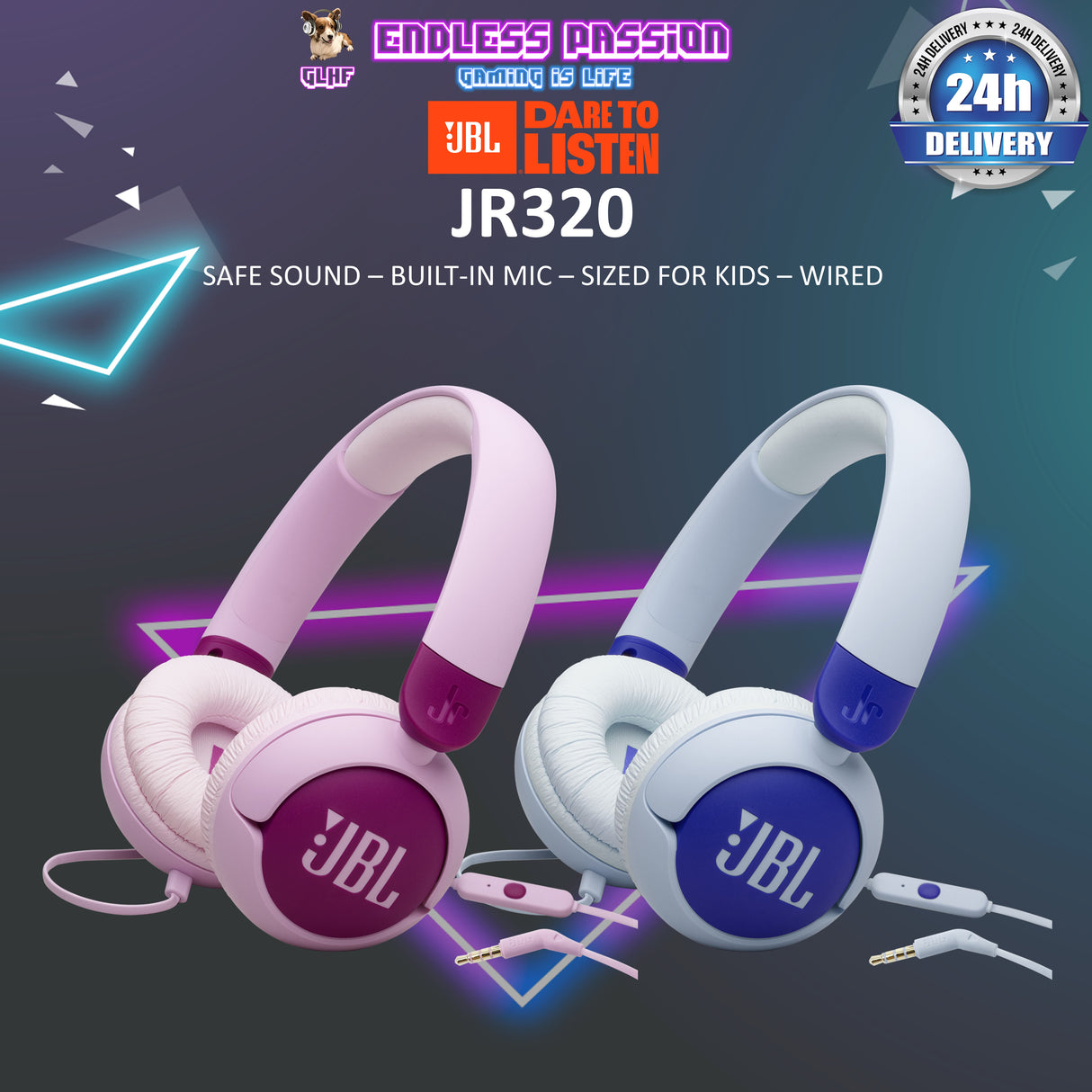 JBL JR 320 Wired On-Ear Headphones for Kids with Built-In Mic