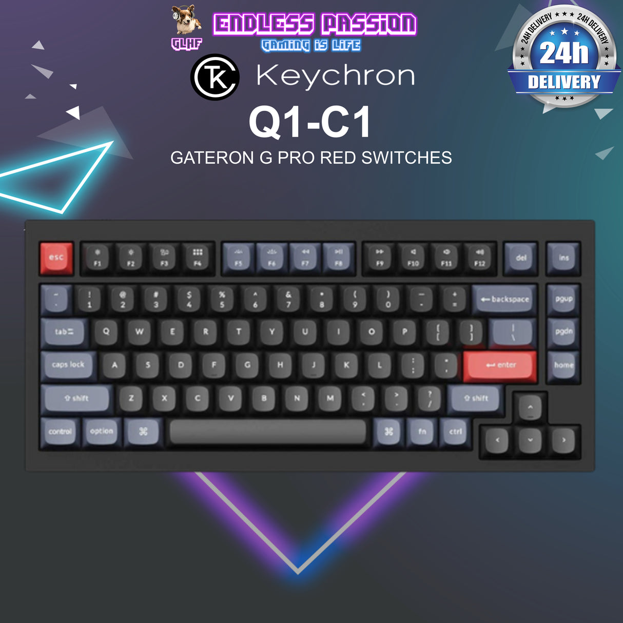 Keychron Q1 75% Carbon Black with Phantom Red Linear Switches