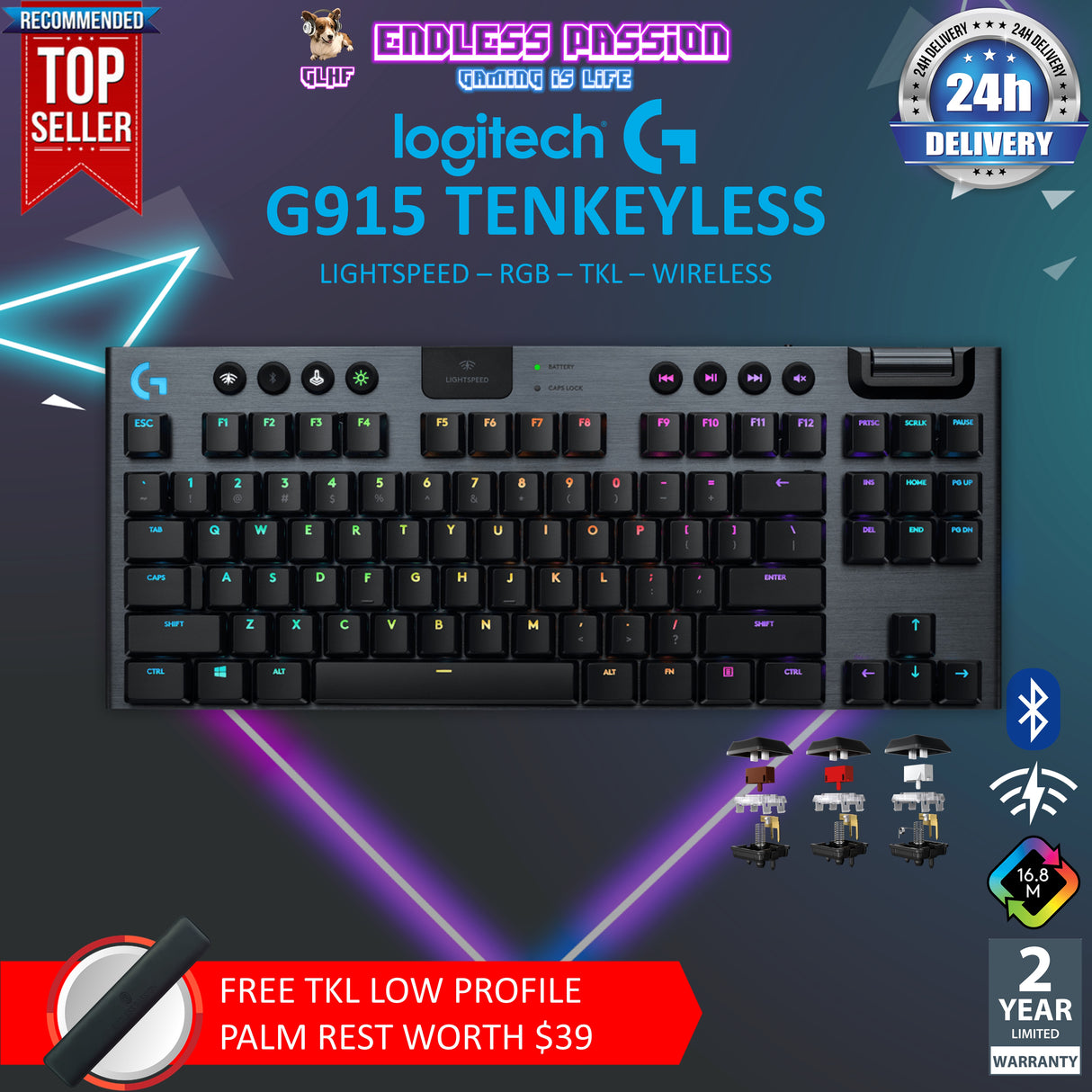 Logitech G915 TKL Lightspeed Wireless RGB Mechanical Gaming Keyboard