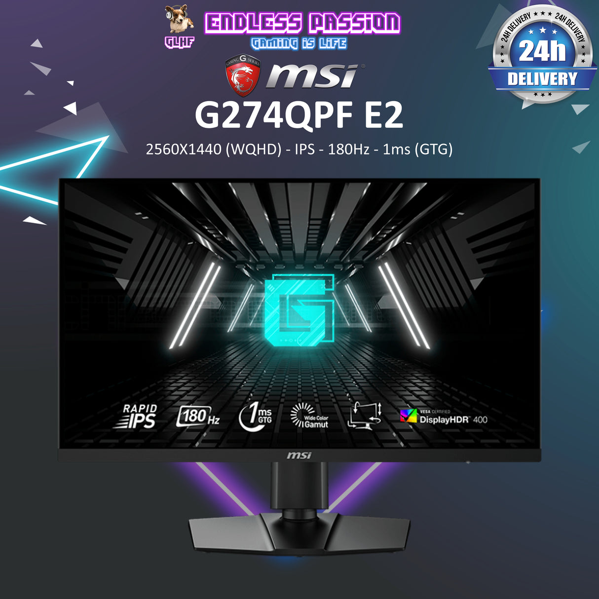 MSI G274QPF E2 27 Inch 2K WQHD Gaming Monitor - 2560 x 1440 Rapid IPS Panel, 180 Hz / 1ms Gaming Monitor