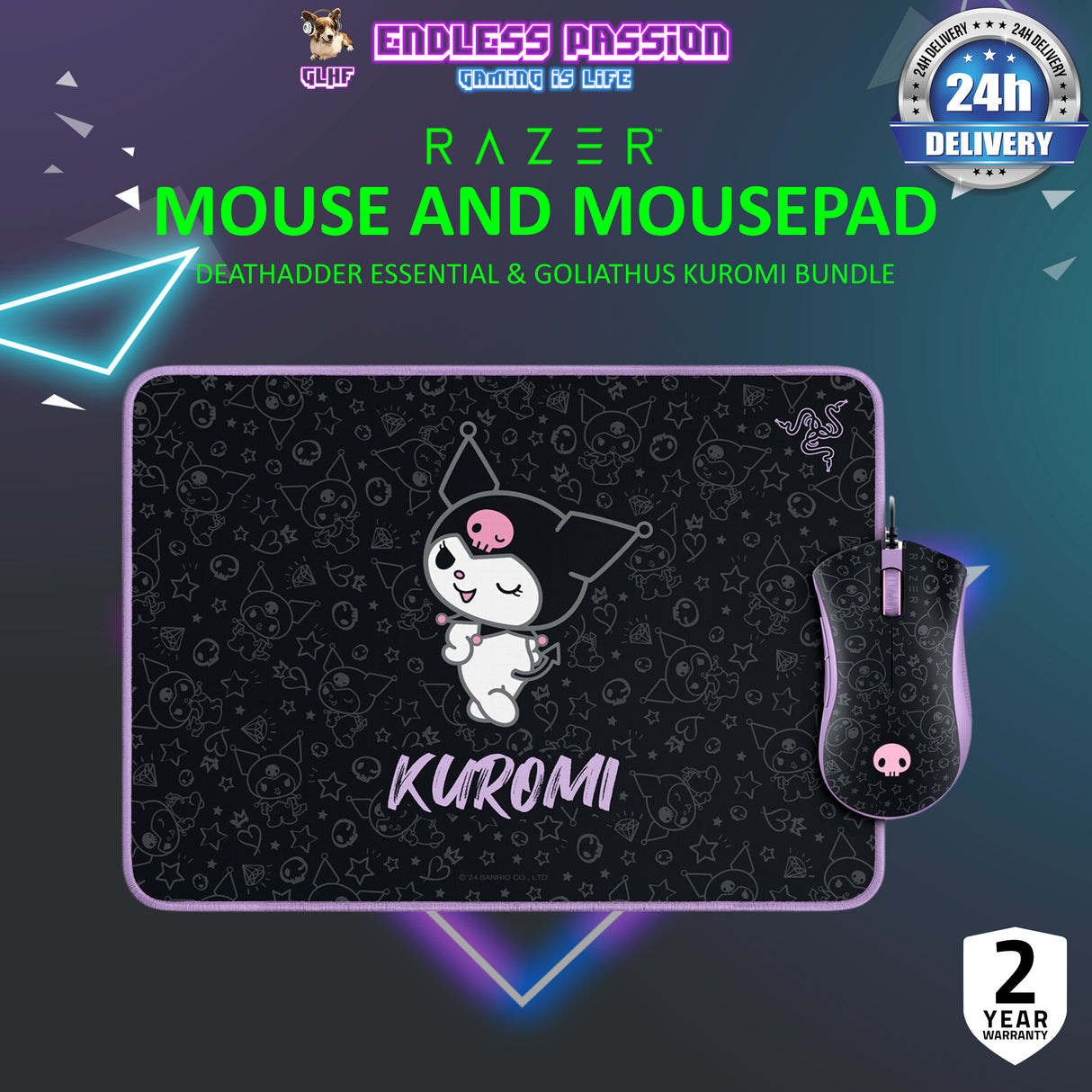 Razer Deathadder Essential and Goliathus Bundle - Kuromi Edition