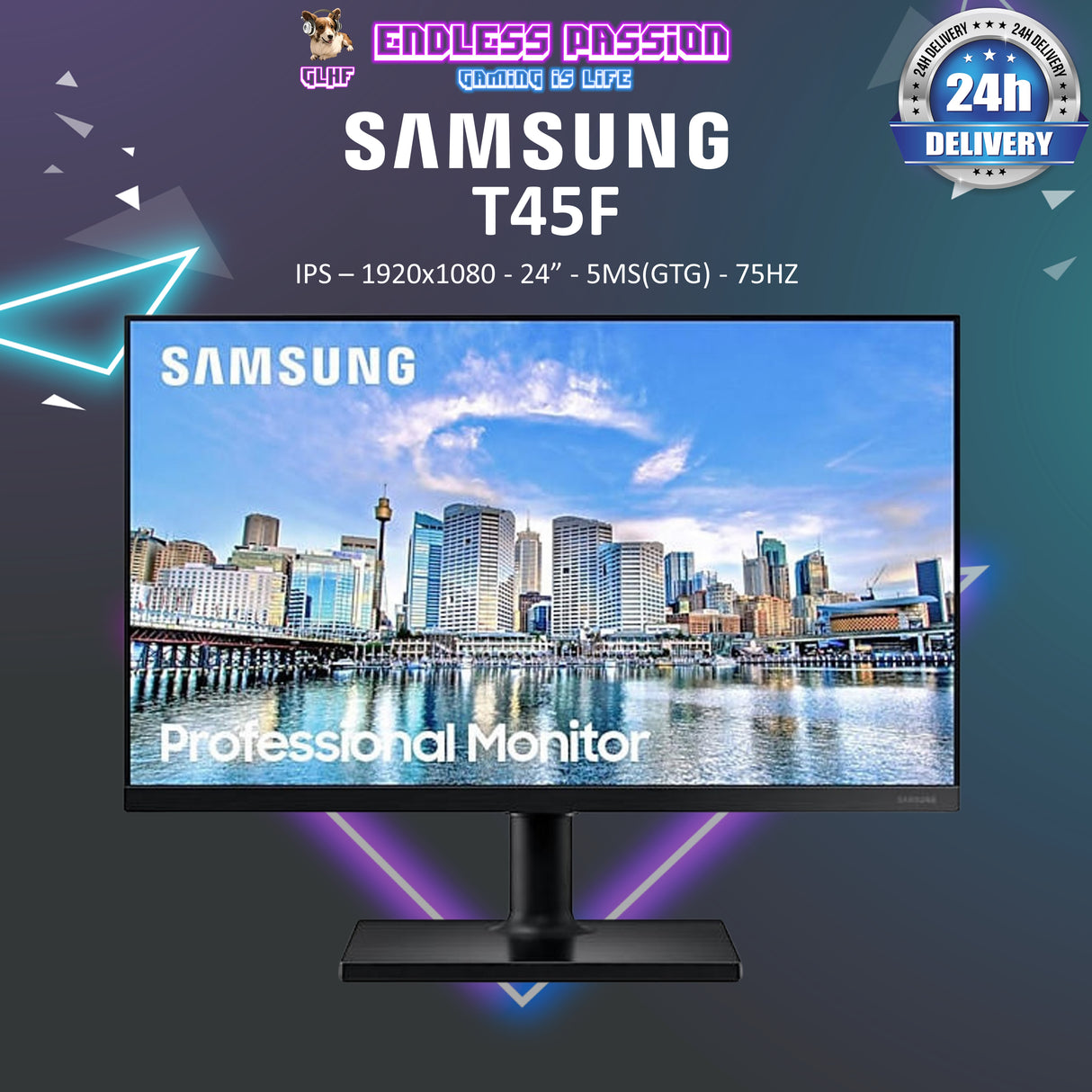 Samsung Essential T45F 24" FHD IPS Display Productivity Monitor - LF24T450FQEXXS