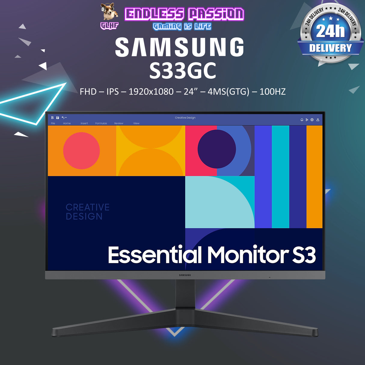 Samsung Essential S3 S33GC 24" FHD IPS Display Productivity Monitor - LS24C330GAEXXS