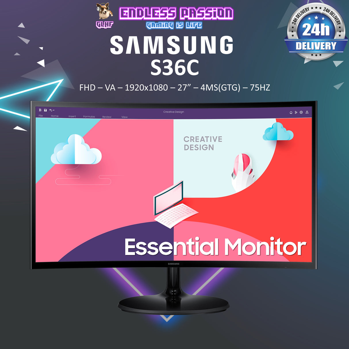 Samsung Essential S3 S36C 27" FHD Curved VA Display Productivity Monitor - LS27C360EAEXXS