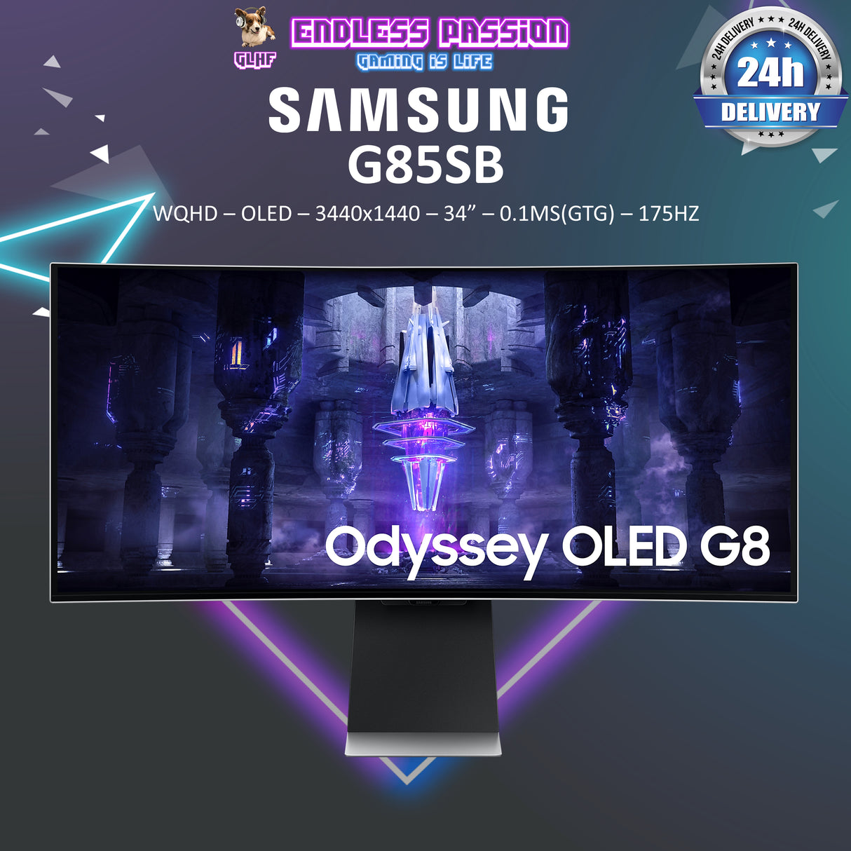 Samsung Odyssey G8 G85SB 34" WQHD Curved OLED Display Gaming Monitor - LS34BG850SEXXS