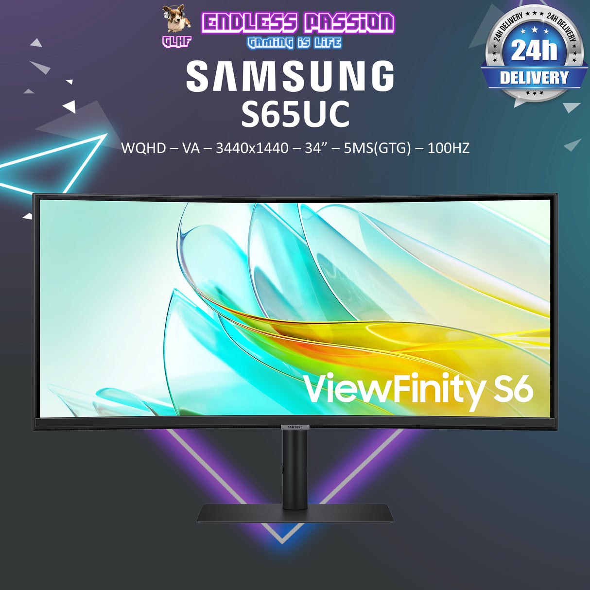 Samsung ViewFinity S6 S65UC 34" UWQHD Curved VA Display Productivity Monitor - LS34C650UAEXXS