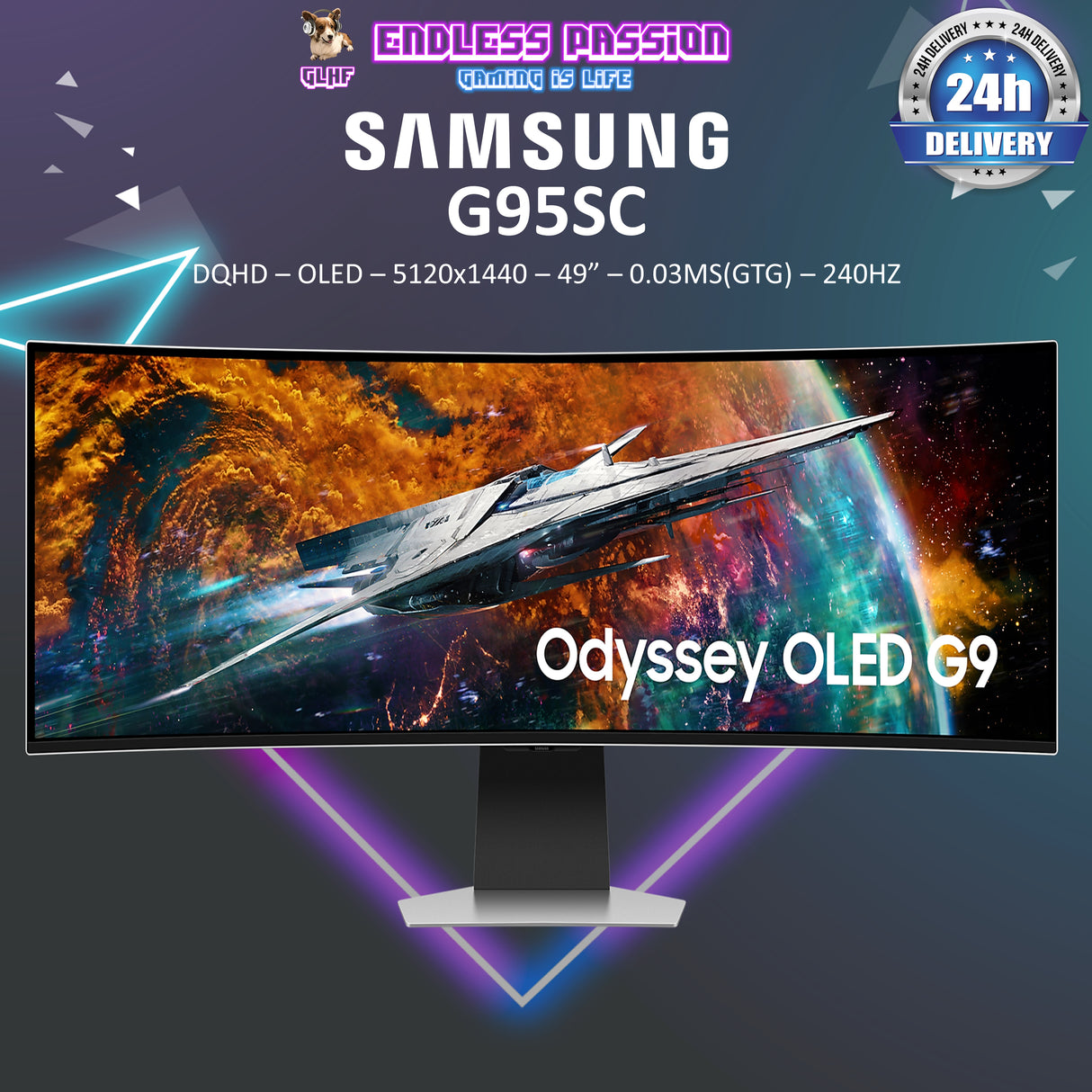 Samsung Odyssey G9 G95SC 49" DQHD Curved OLED Display Gaming Monitor - LS49CG954SEXXS