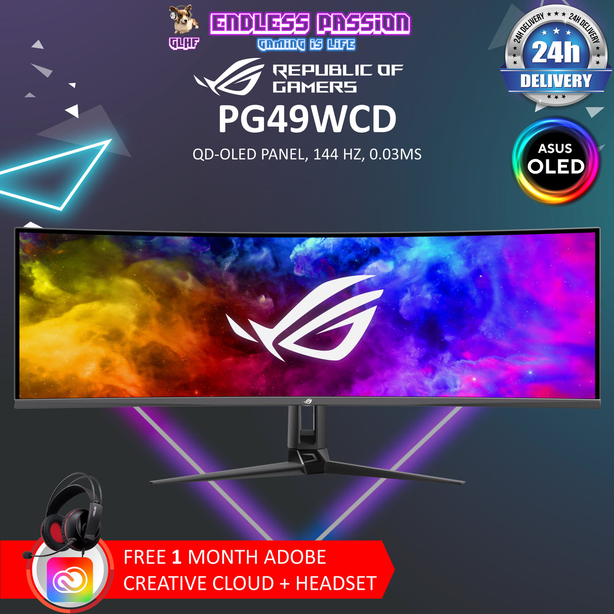 ASUS ROG Swift OLED PG49WCD 49 Inch Gaming Monitor