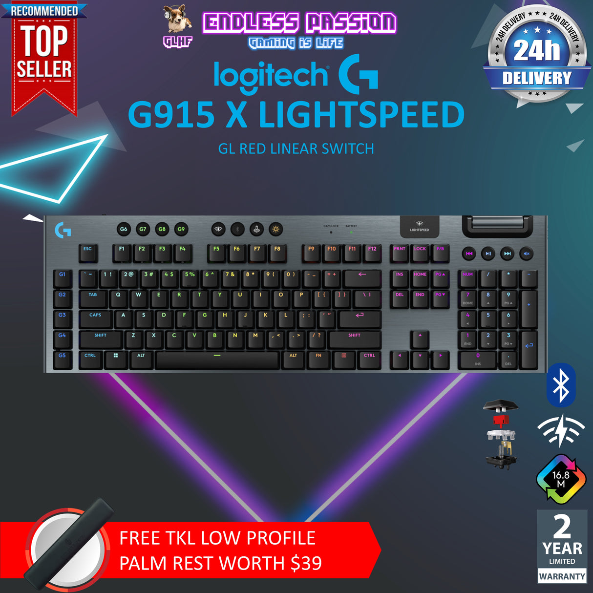 Logitech G915 X Lightspeed Low Profile Wireless Gaming Keyboard