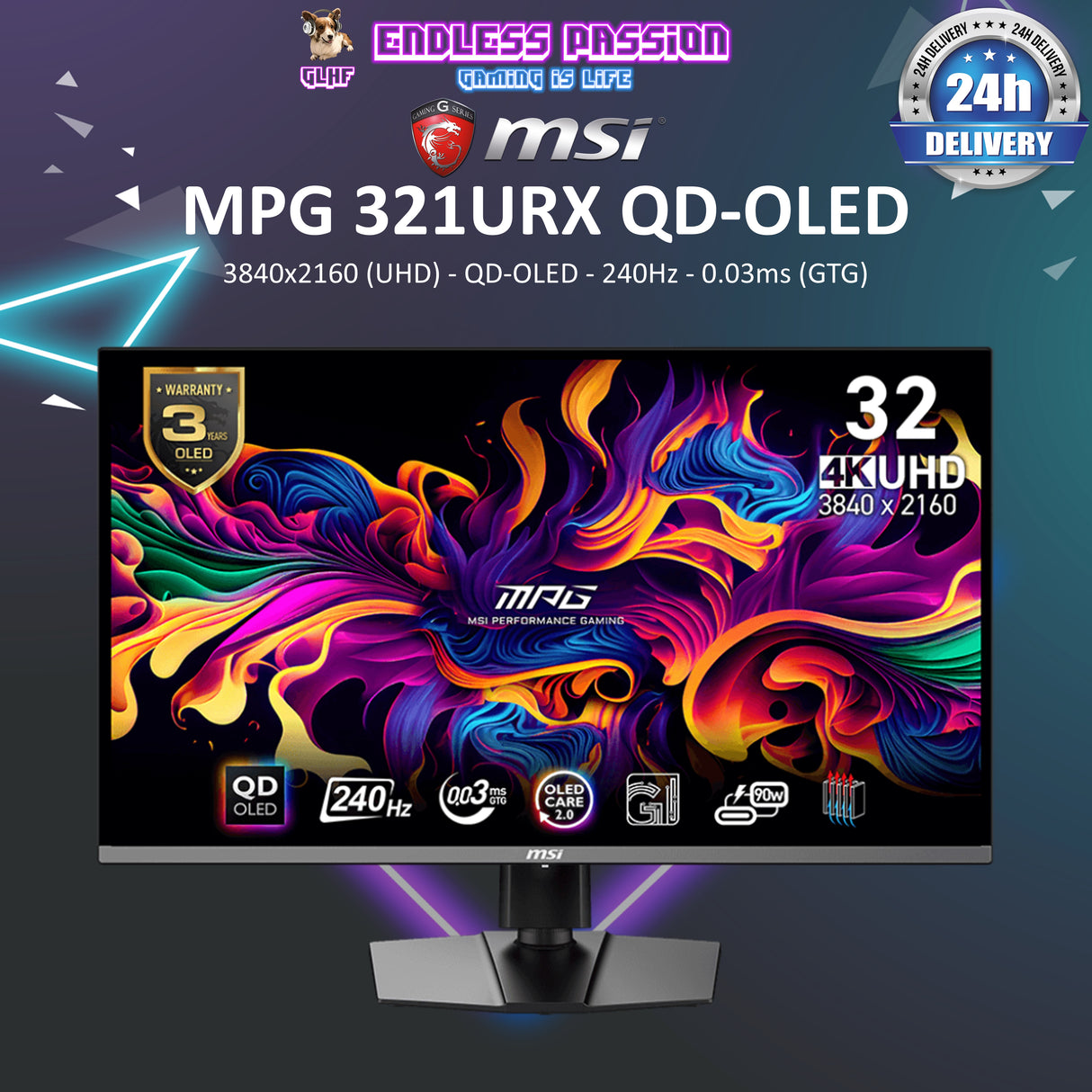 MSI MPG 321URX 32 Inch 4K QD-OLED Gaming Monitor