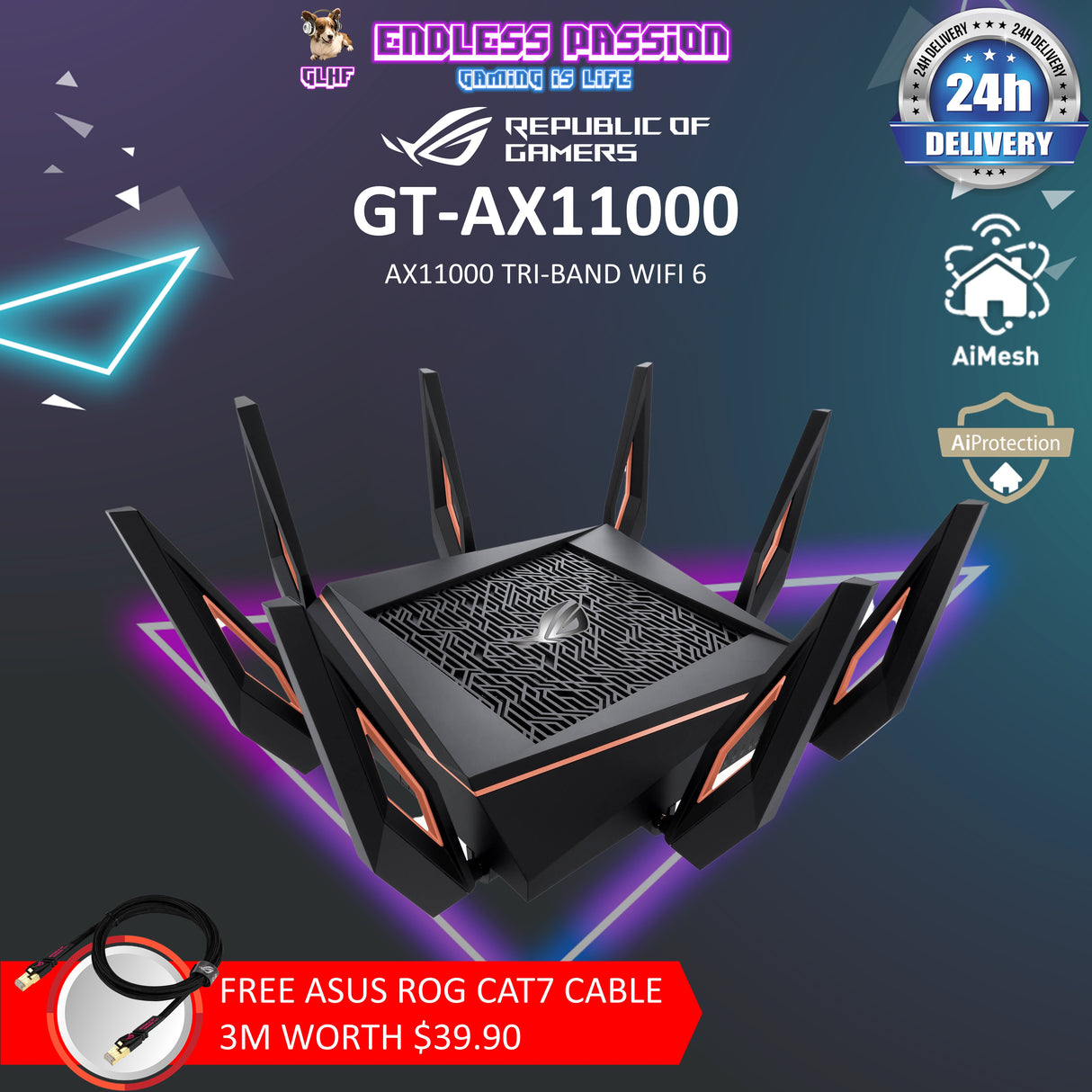 ASUS ROG Rapture GT-AX11000 Tri-band WiFi 6 (802.11ax) Gaming Router