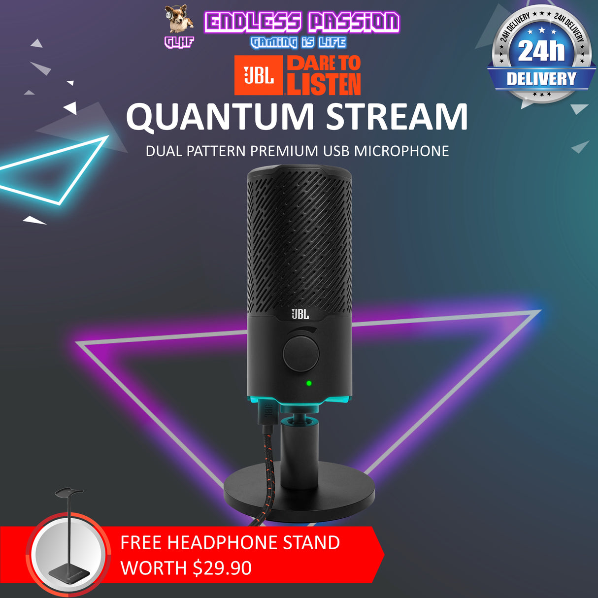 JBL Quantum Stream Dual Pattern Premium USB Microphone