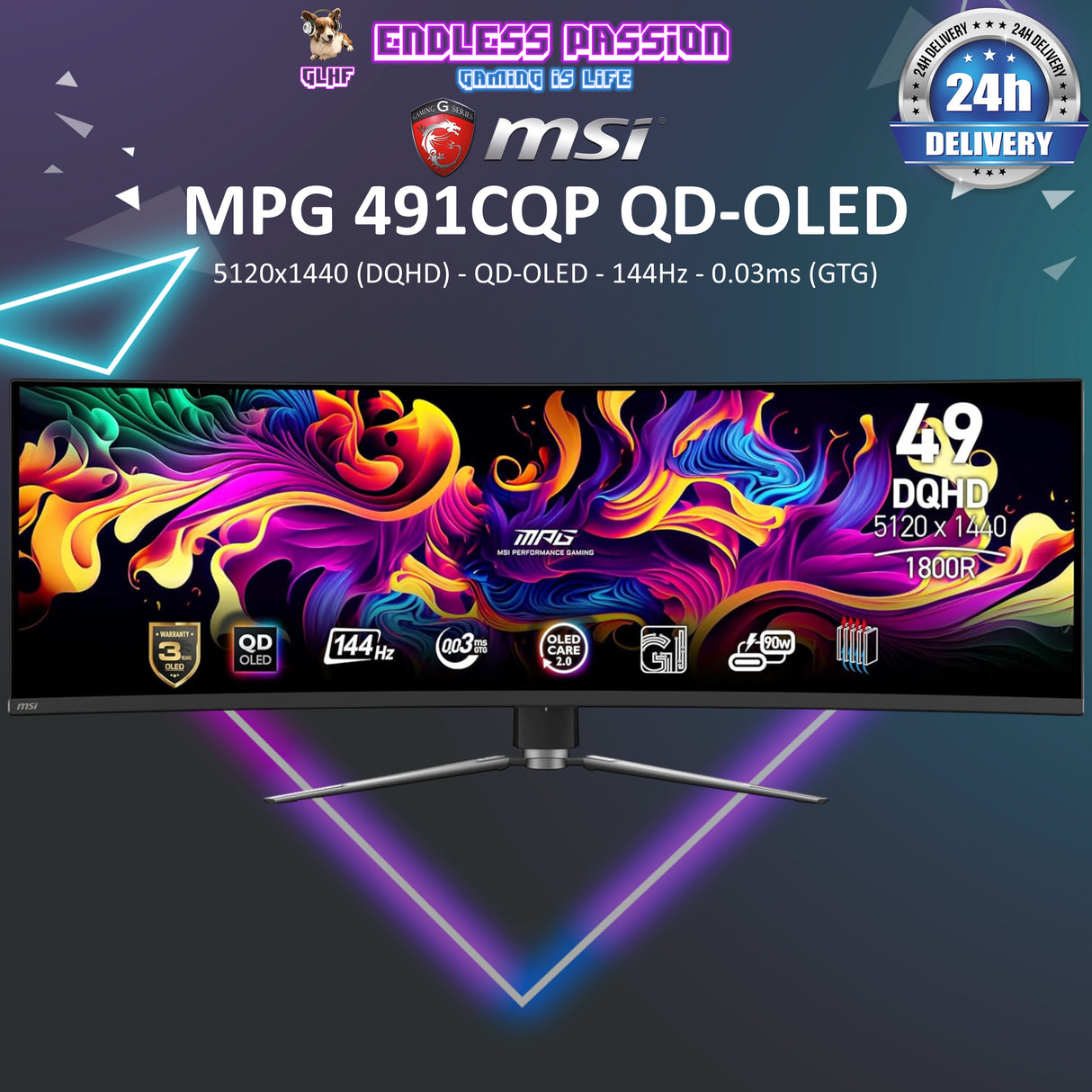 MSI MPG 491CQP QD-OLED Curved OLED Gaming Monitor