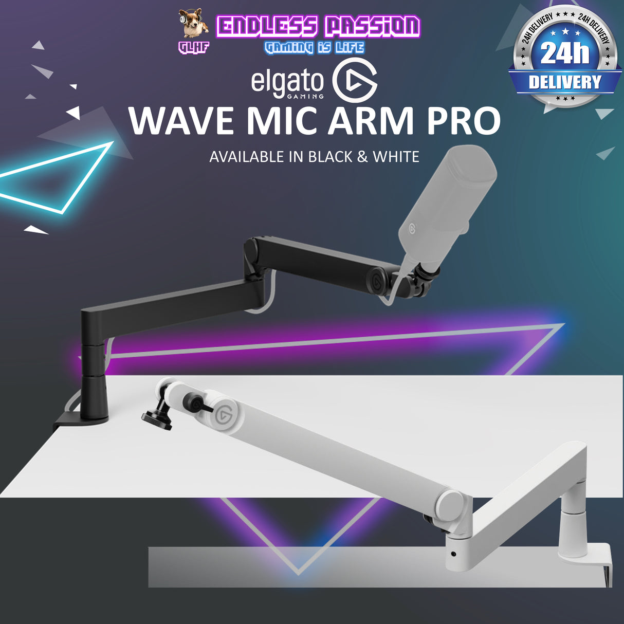 Elgato Wave Mic Arm Pro - 360° Rotatable Low Profile Gas Spring Microphone Arm (Available in Black and White)