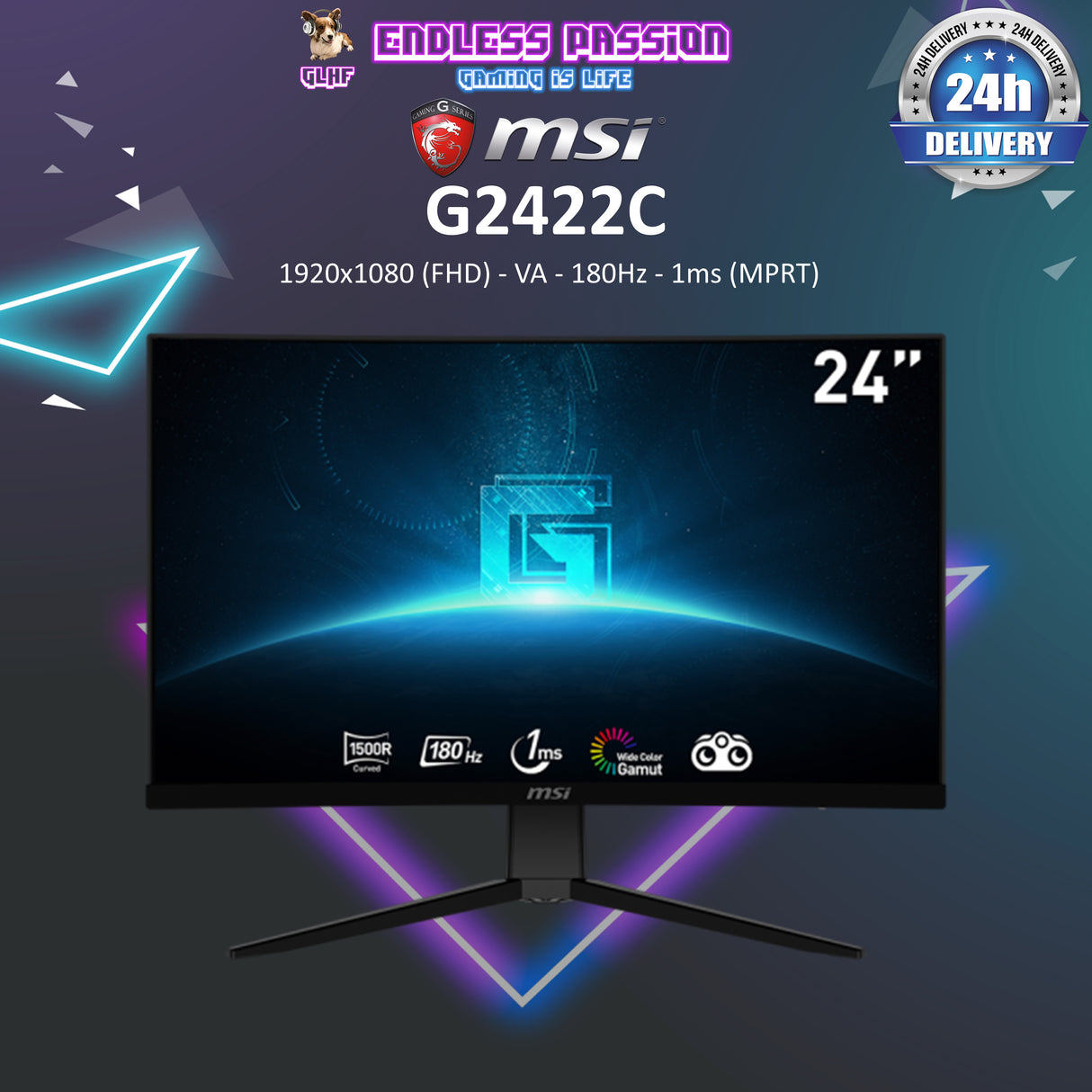 MSI G2422C - 24" Full HD VA 180Hz 1ms Curved Gaming Monitor