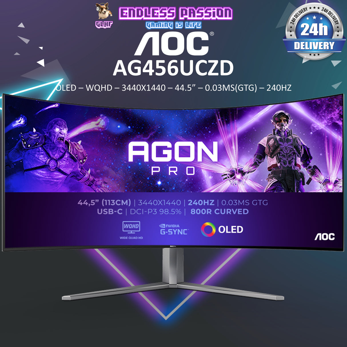 AOC Agon PRO AG456UCZD - 45'' 240Hz WQHD Ultra Wide Curved OLED Gaming Monitor