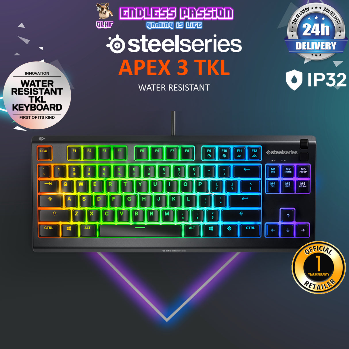 SteelSeries Apex 3 TKL Wired Gaming Keyboard