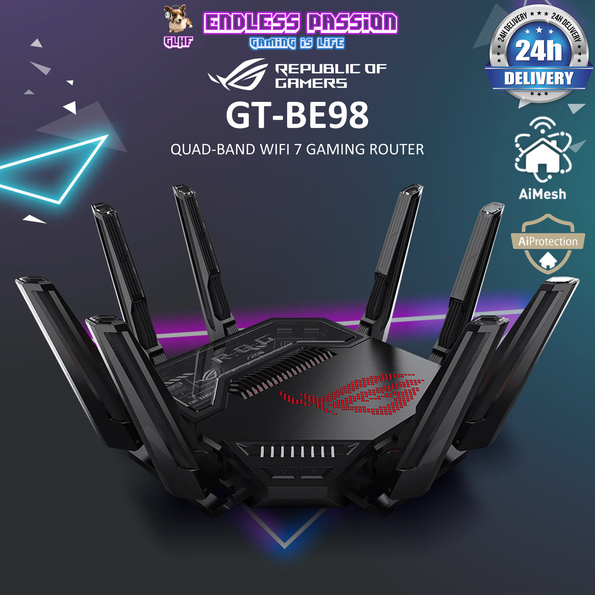 Asus ROG Rapture GT-BE98 Quad-Band WiFi 7 (802.11be) Gaming Router