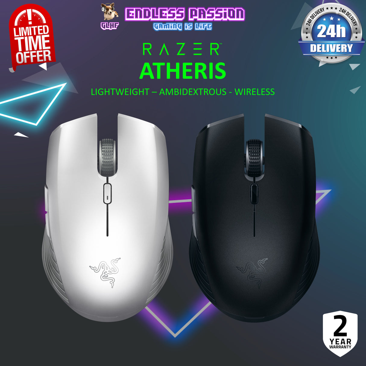 Razer Atheris Ambidextrous Ergonomic Wireless Gaming Mouse