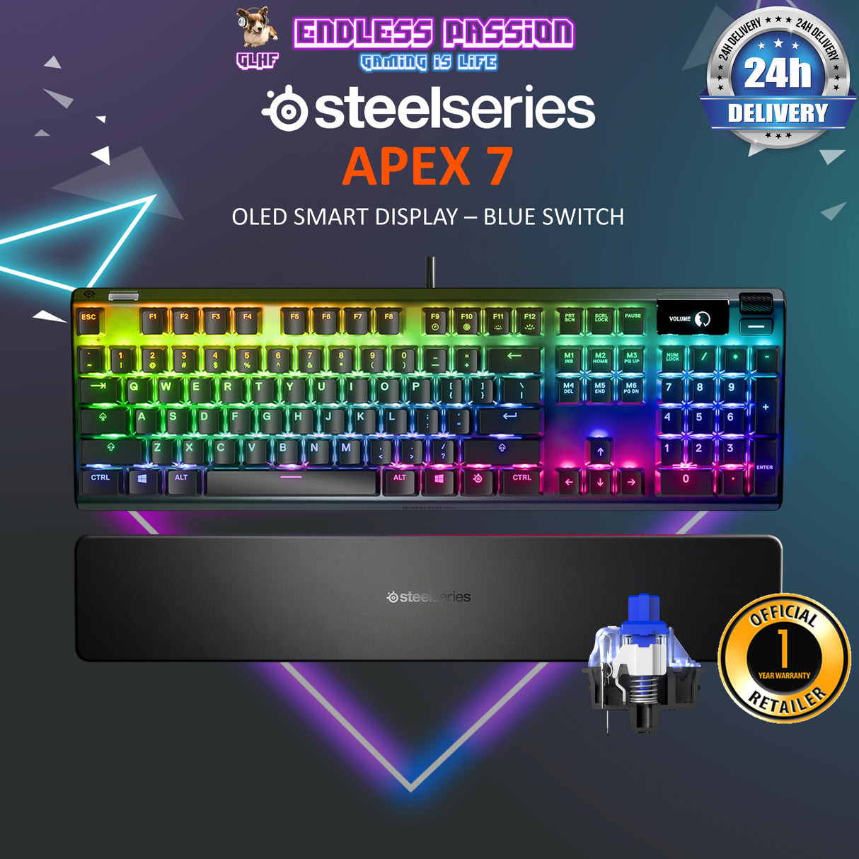 SteelSeries Apex 7 Wired Gaming Keyboard with OLED Smart Display