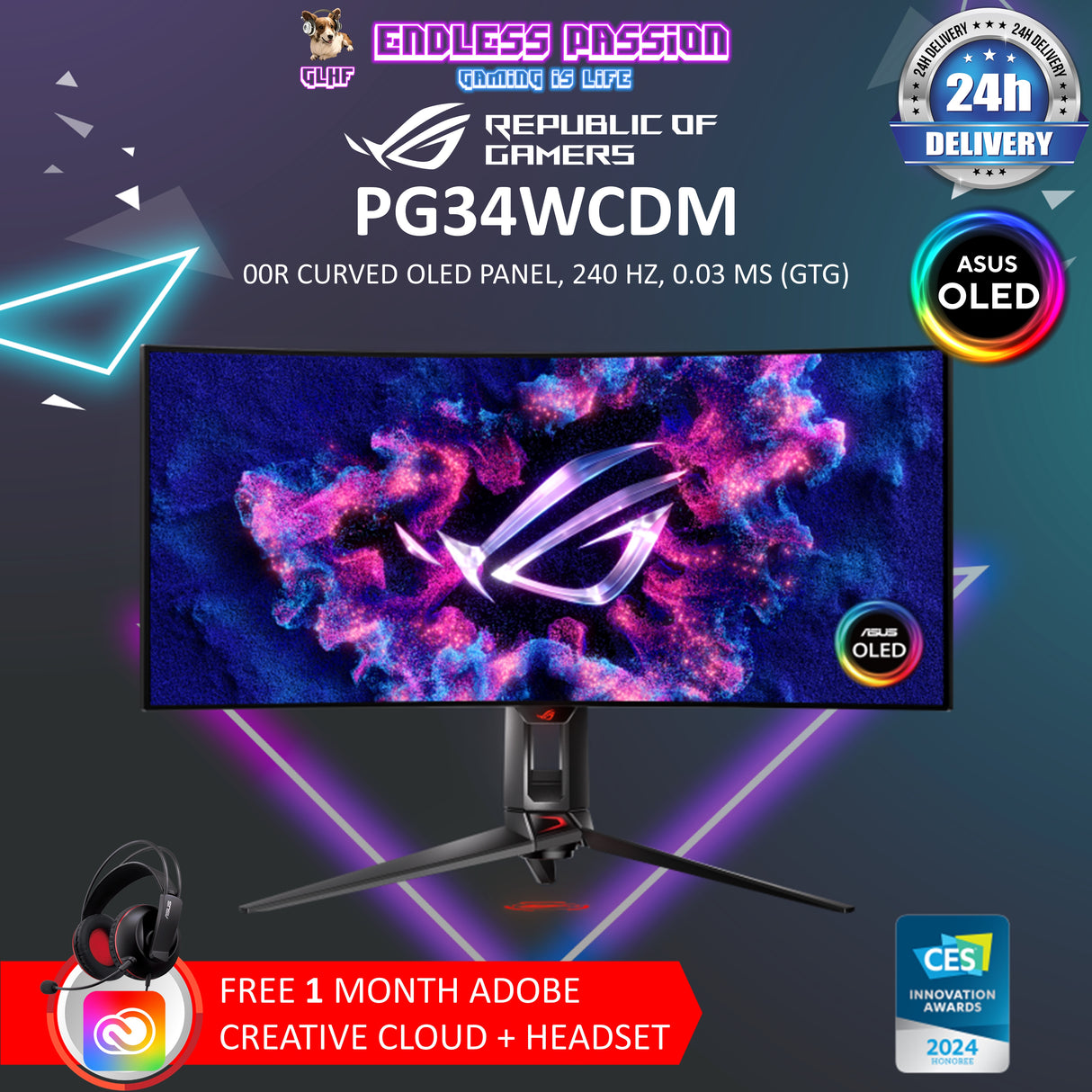 ASUS ROG Swift OLED PG34WCDM 34 Inch OLED Gaming Monitor