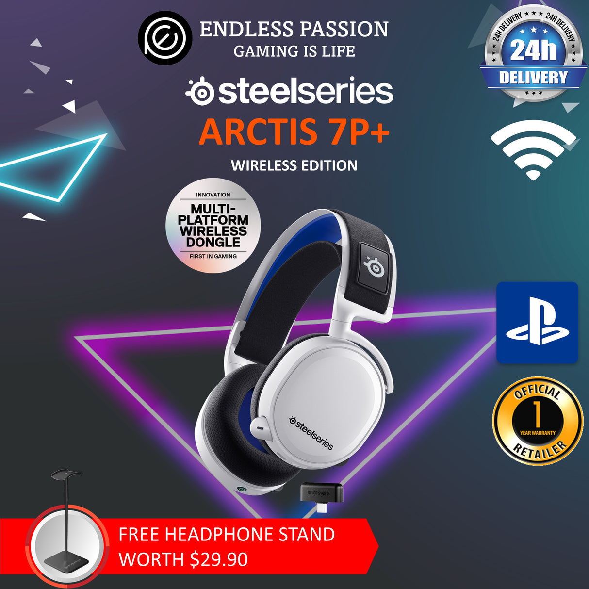 SteelSeries Arctis 7P+ White Gaming Headset