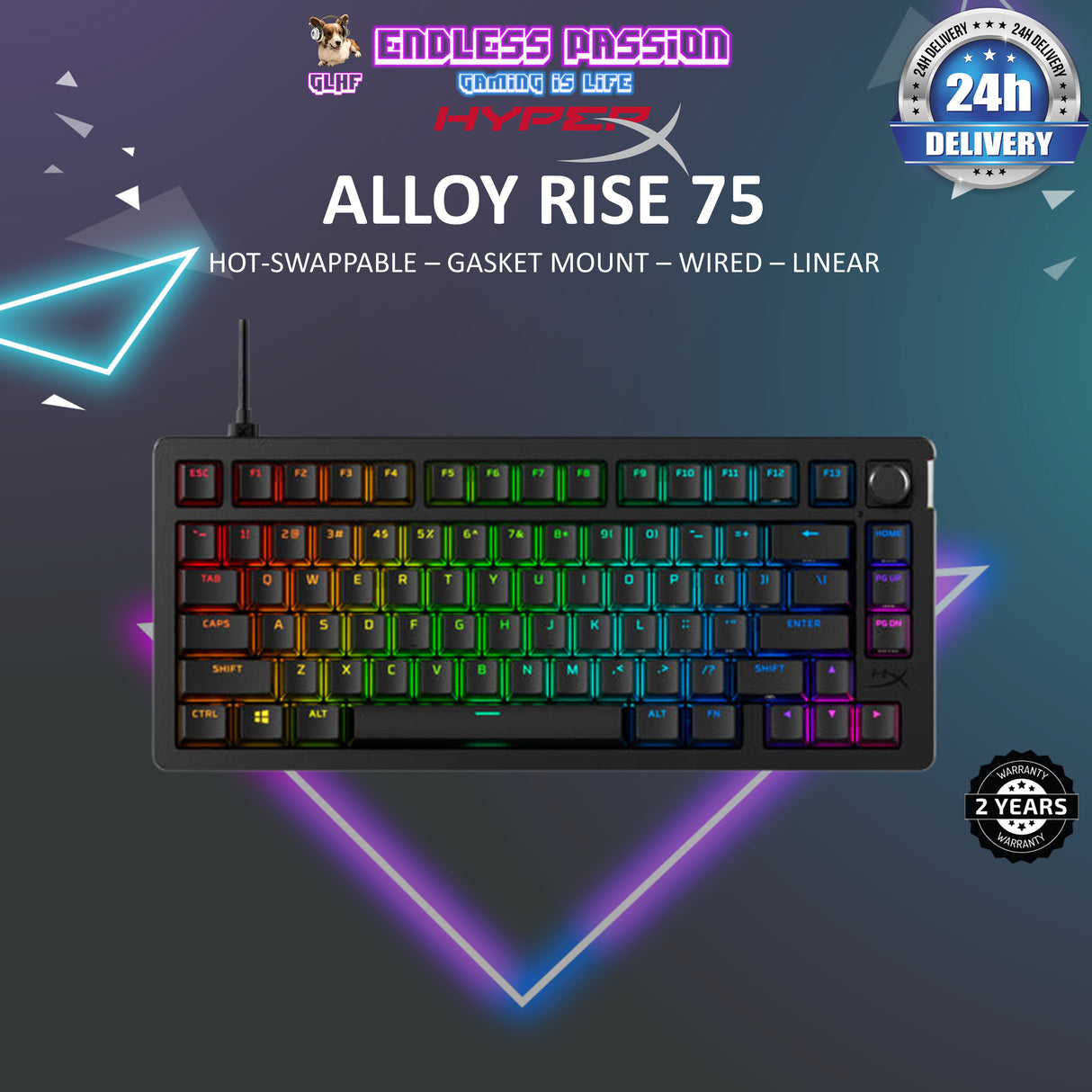 HyperX Alloy Rise 75 – Hot-Swappable 75% Mechanical Gaming Keyboard