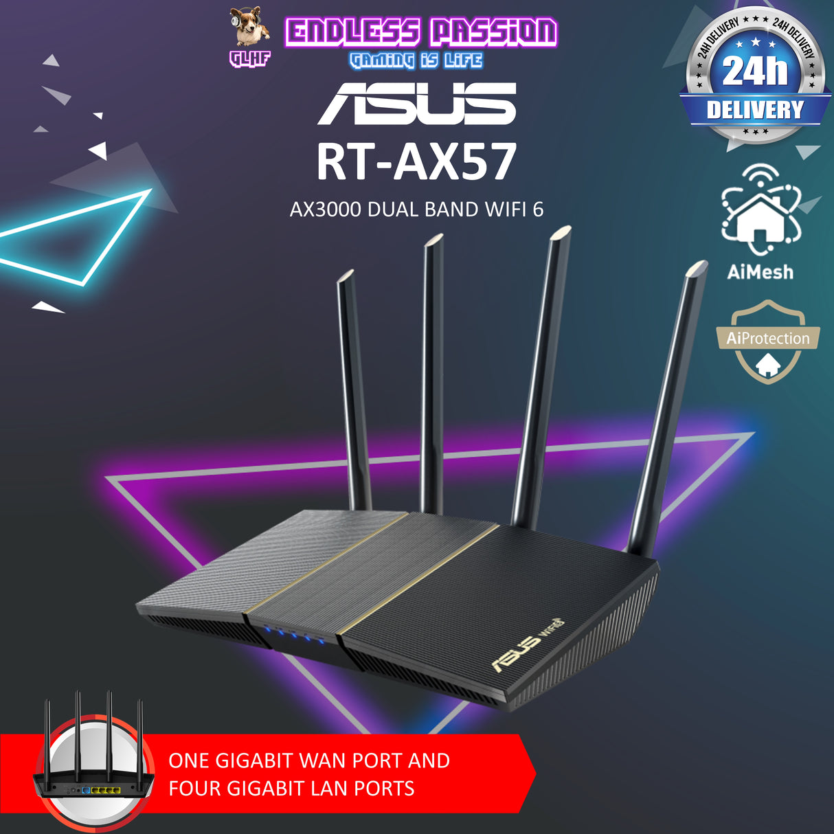 ASUS RT-AX57 AX3000 Dual Band WiFi 6 (802.11ax) Extendable Router