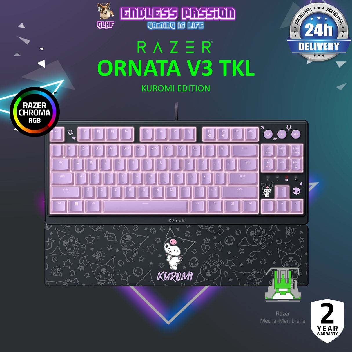 Razer Ornata V3 TKL Gaming Keyboard - Kuromi Edition