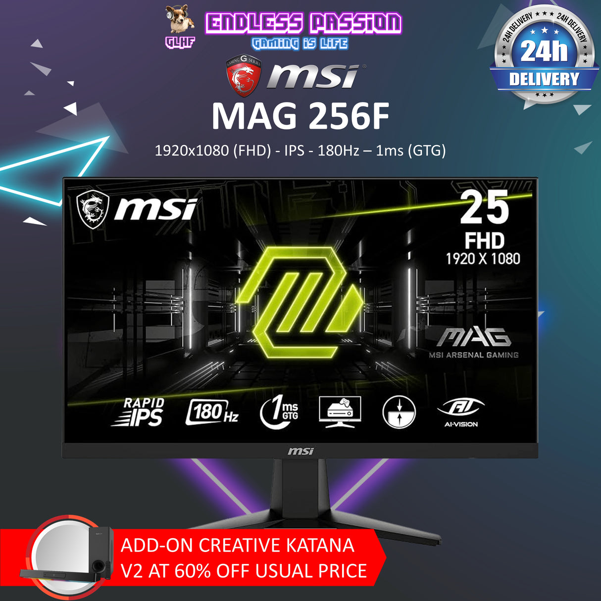 MSI MAG 256F 24.5 Inch FHD 180Hz 1ms Gaming Monitor