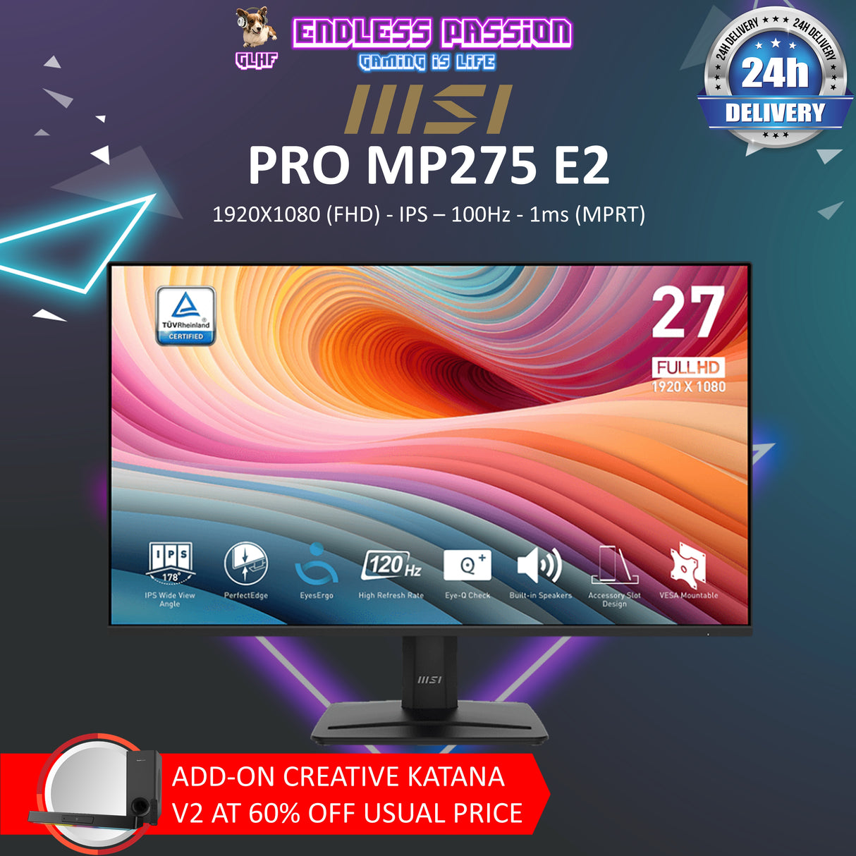 MSI MP275 E2 27 Inch Full HD 120hz 1ms (MPRT) Productivity Monitor