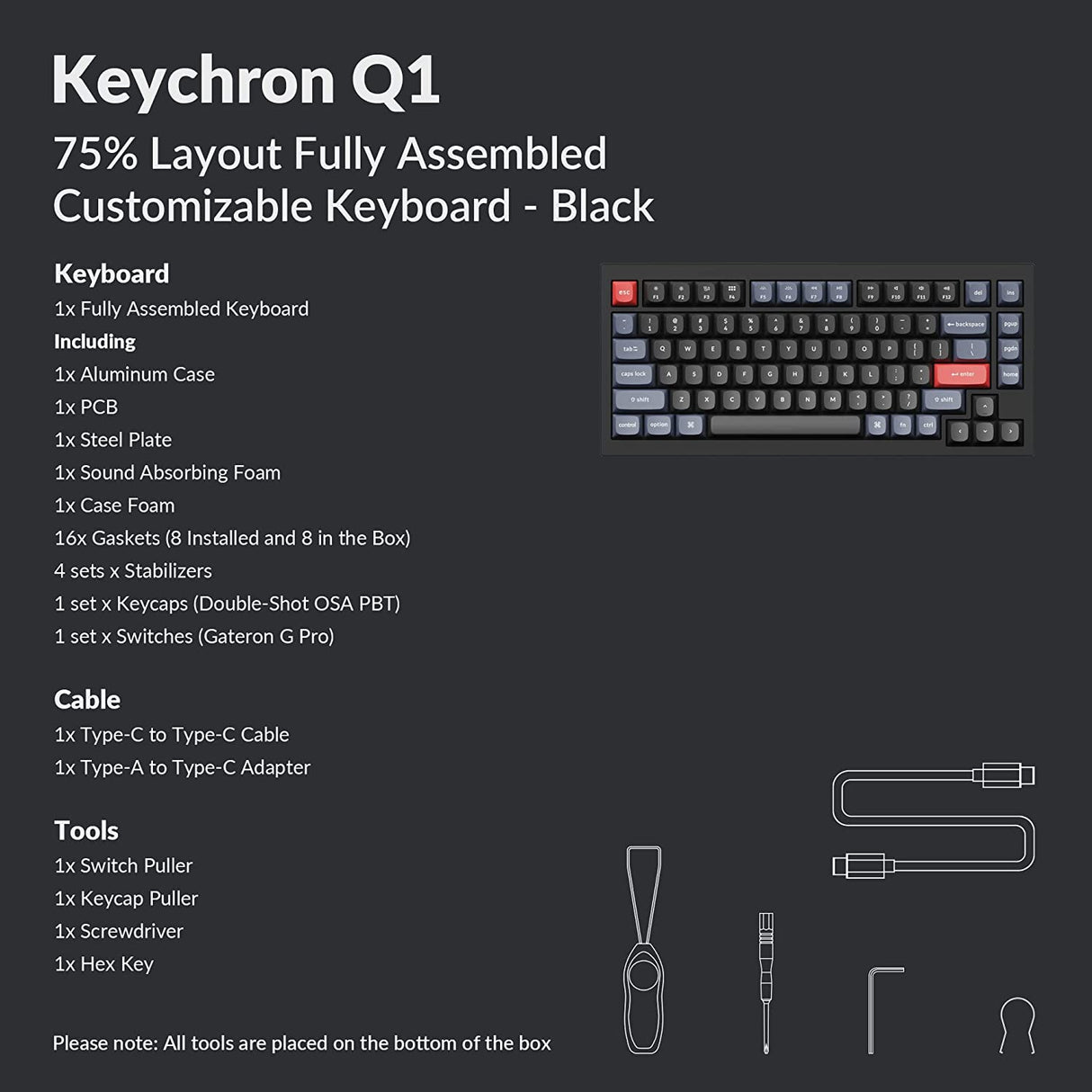 Keychron Q1 75% Carbon Black with Phantom Red Linear Switches