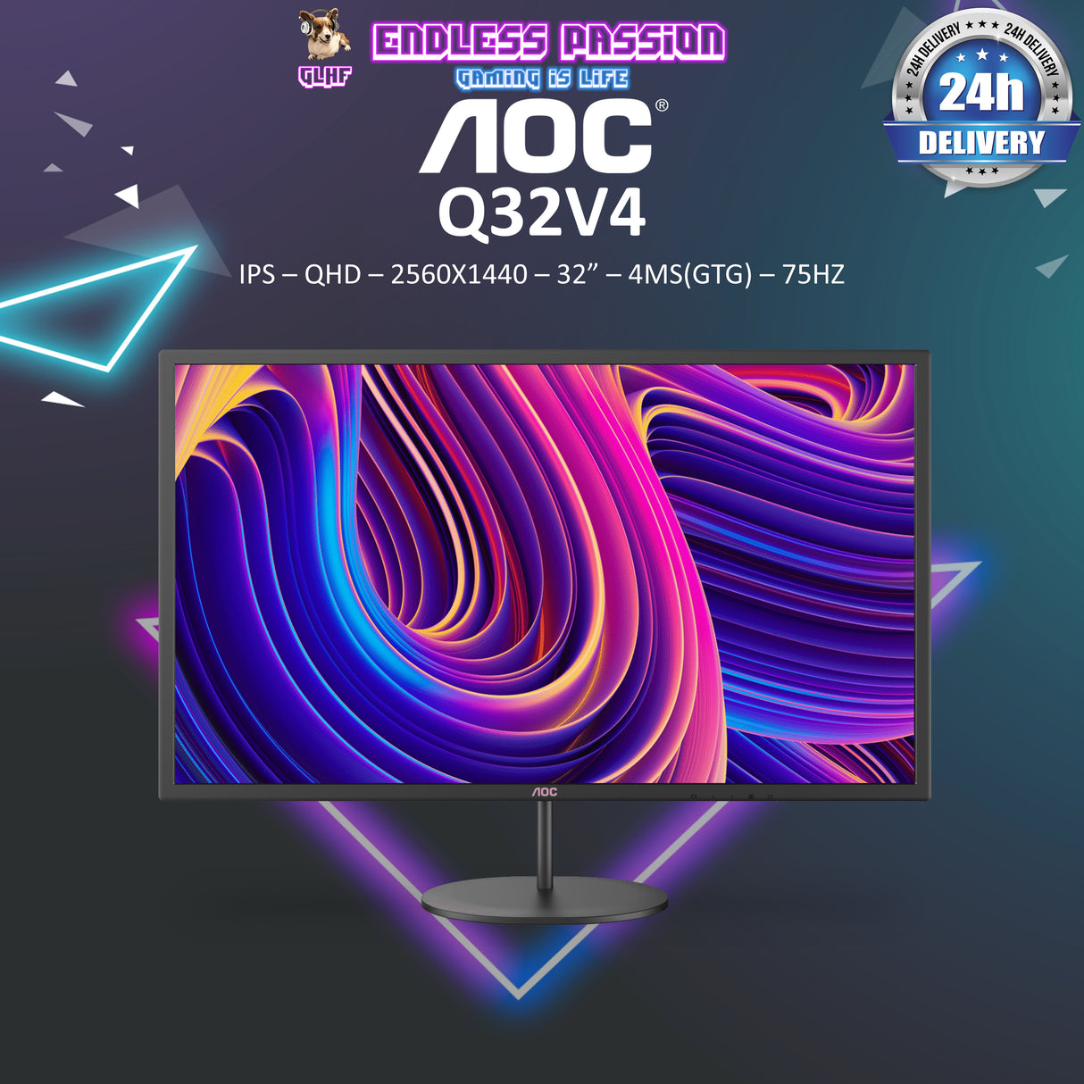 AOC MONITOR Q32V4 — 32" 2560 x 1440 (QHD) IPS 75Hz Ultra Narrow Border Monitor