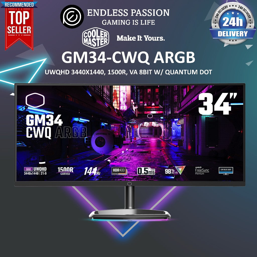 Cooler Master GM34CWQ ARGB 34-Inch 144Hz Curved Gaming Monitor