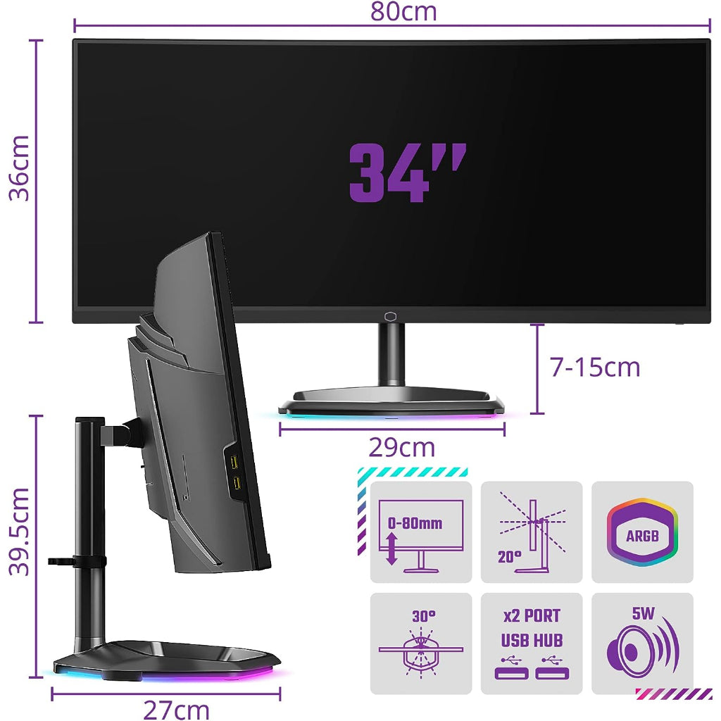 Cooler Master GM34CWQ ARGB 34-Inch 144Hz Curved Gaming Monitor