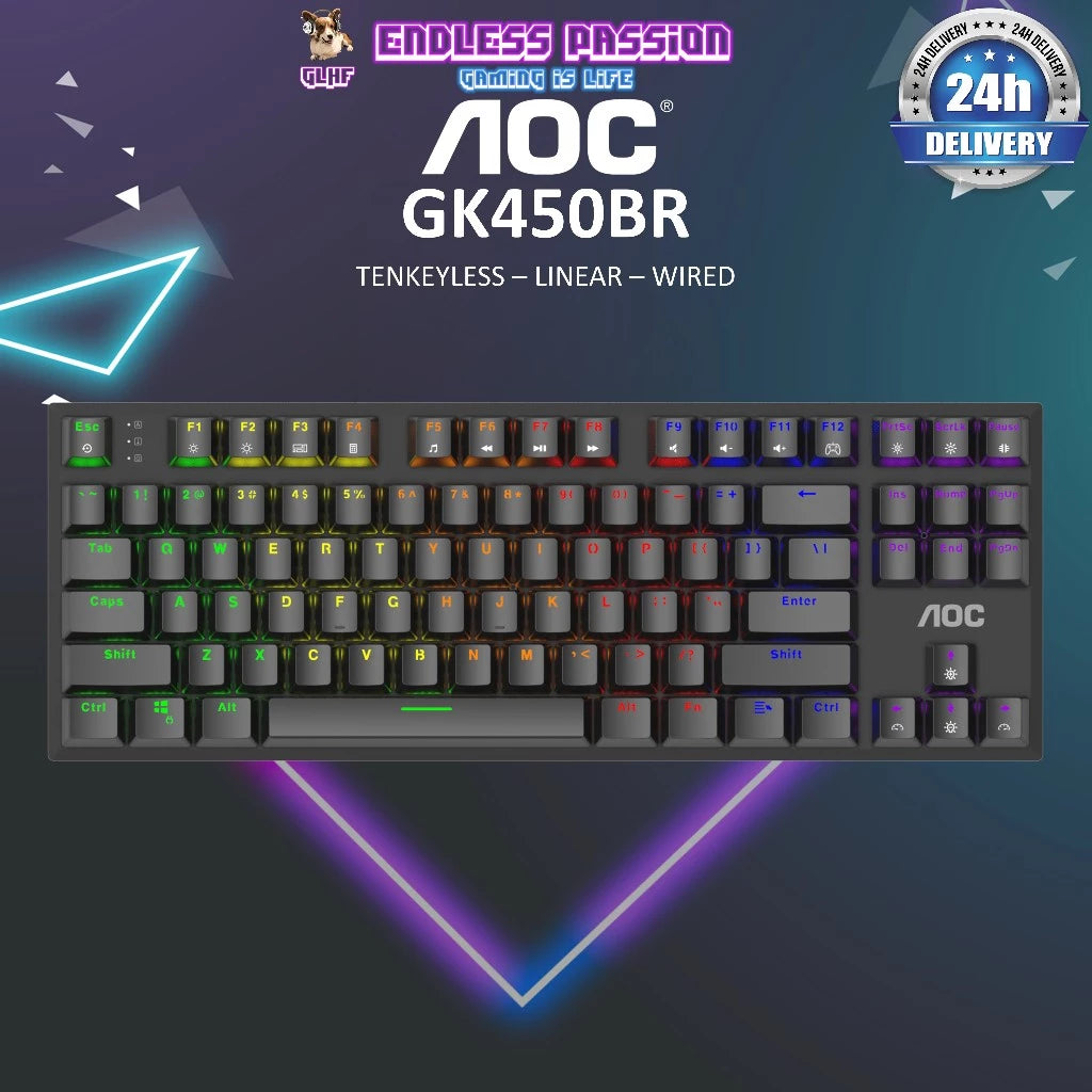 AOC GK450 TKL RGB Mechanical Wired Gaming Keyboard - Red Switch (Linear)