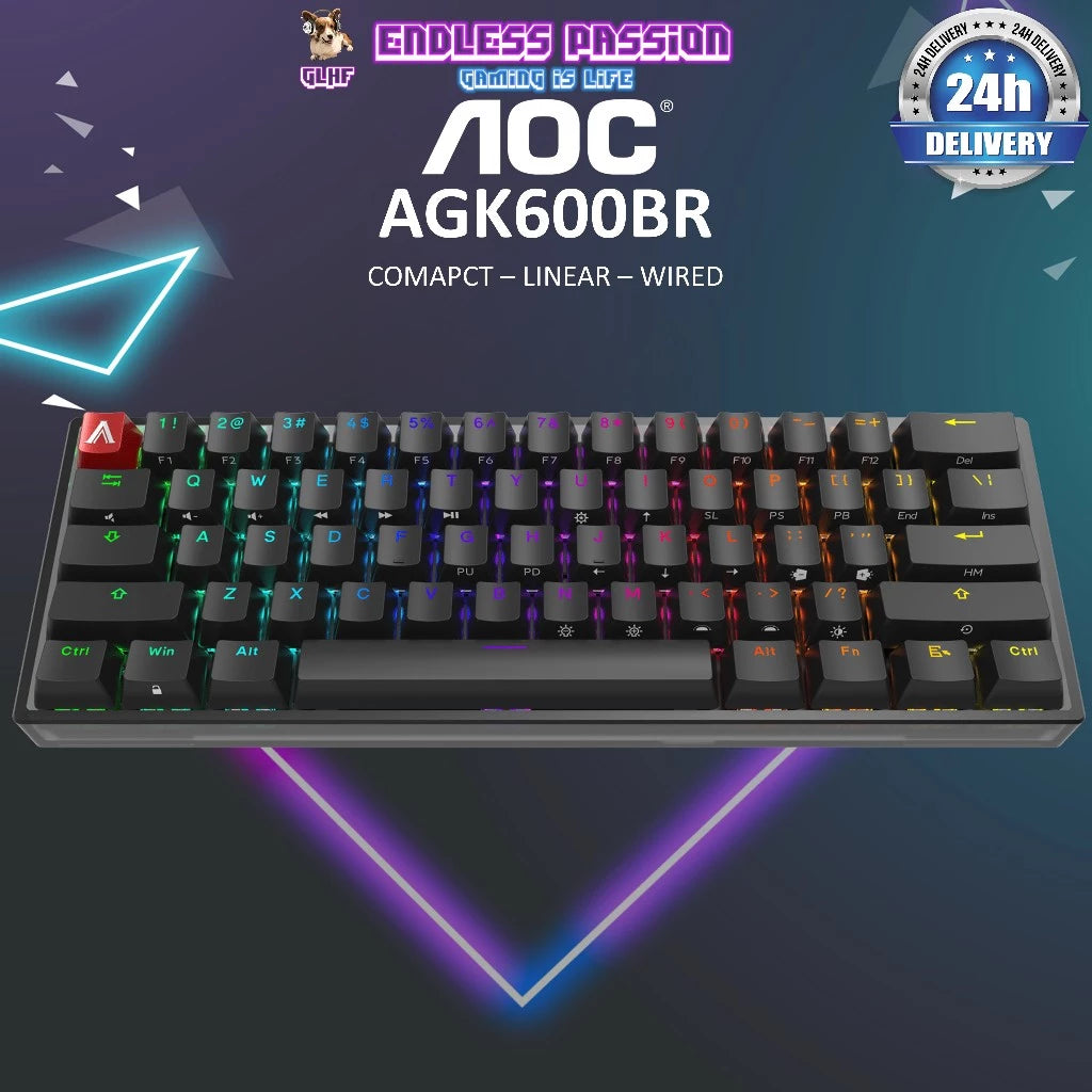 AOC AGK600 Compact RGB Mechanical Gaming Keyboard - Red Switch (Linear)