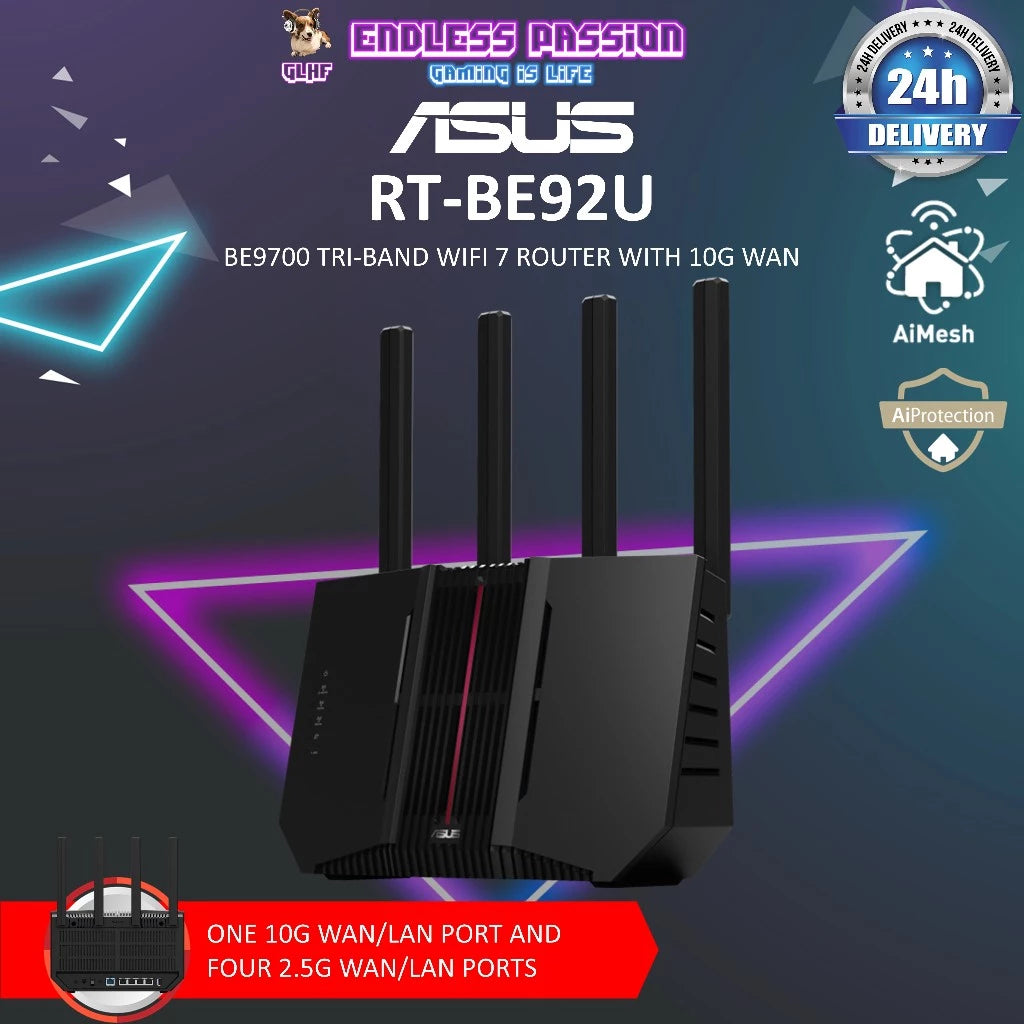 ASUS RT-BE92U BE9700 Tri-band WiFi 7 Router with 320MHz Bandwidth