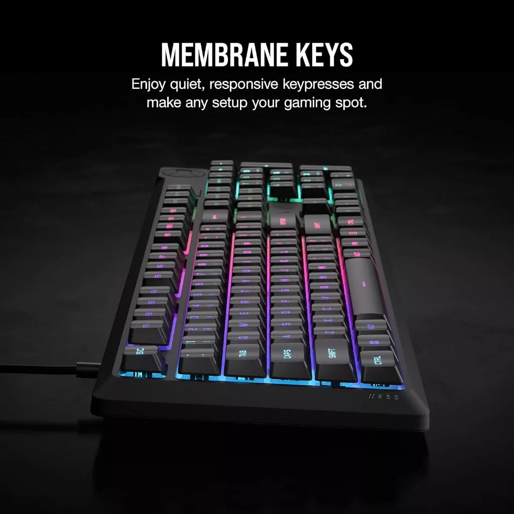 Corsair K55 RGB CORE RGB Membrane Wired Gaming Keyboard, Backlit RGB LED