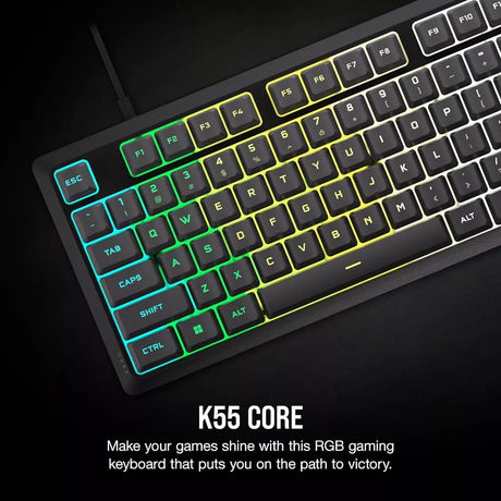 Corsair K55 RGB CORE RGB Membrane Wired Gaming Keyboard, Backlit RGB LED