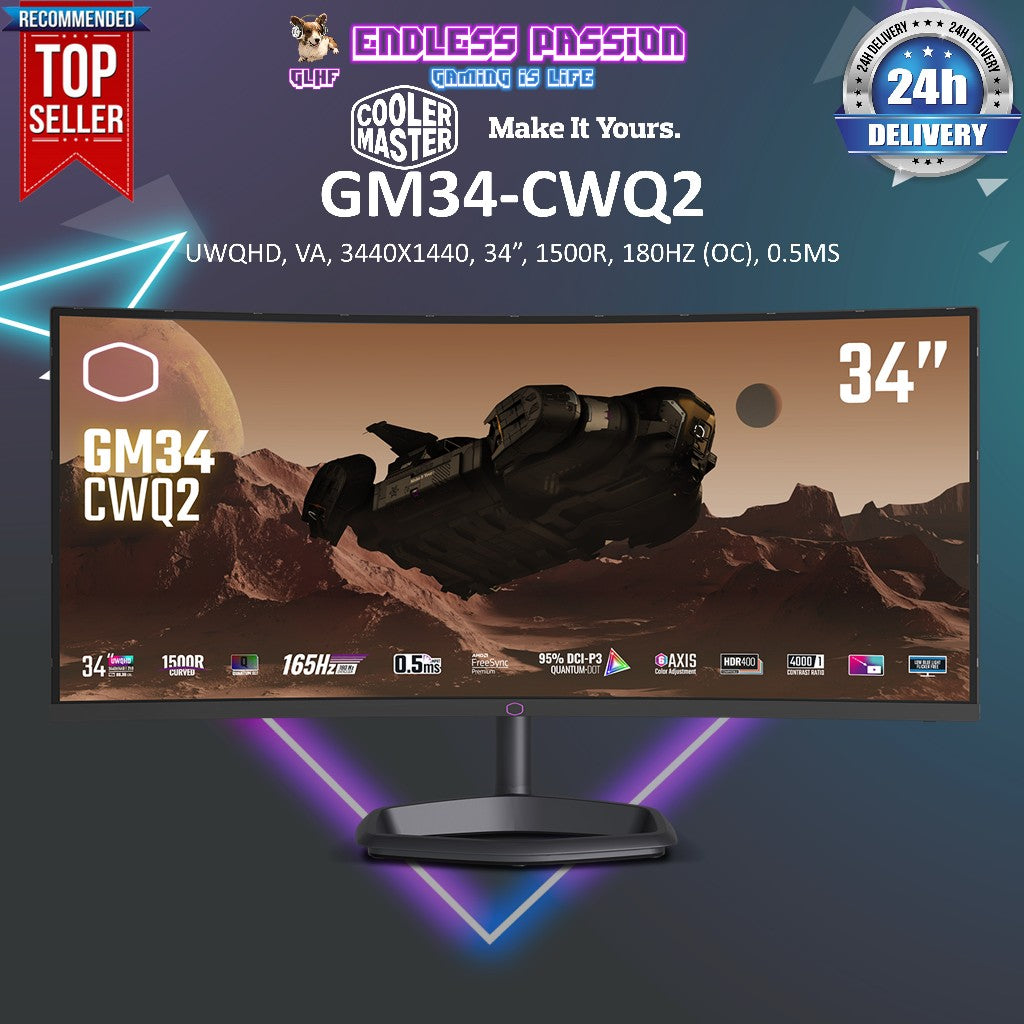 Cooler Master GM34-CWQ2 34” Curved 180Hz (OC) UWQHD Gaming Monitor